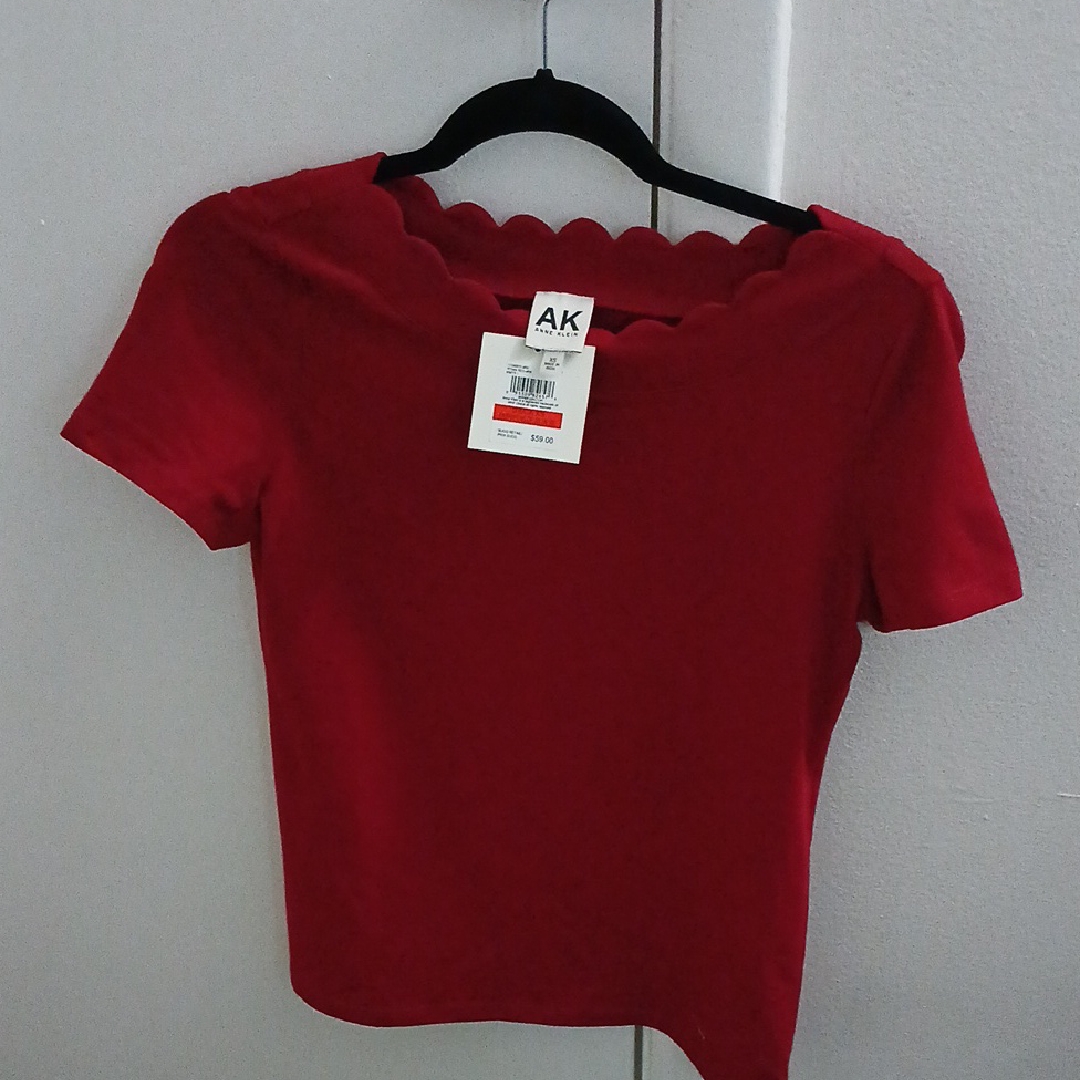Anne Klein Crimson Scallop Neck Tee